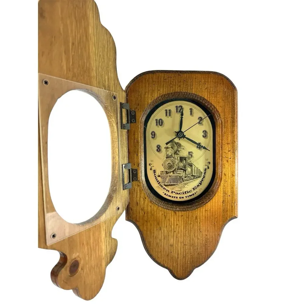 Southern Pacific Express Train Wall Clock Working Wooden Railroad Decor 18”